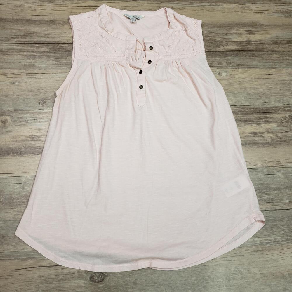Lucky Brand Tank Top Womens Small Pink Sleeveless Henley Crochet Tunic Cotton